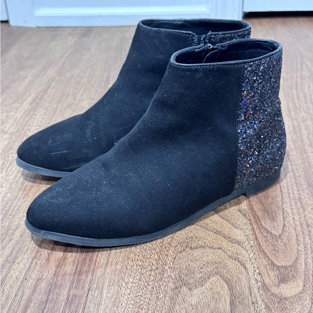 J. Crew Black Ankle Boots with Glitter Detail